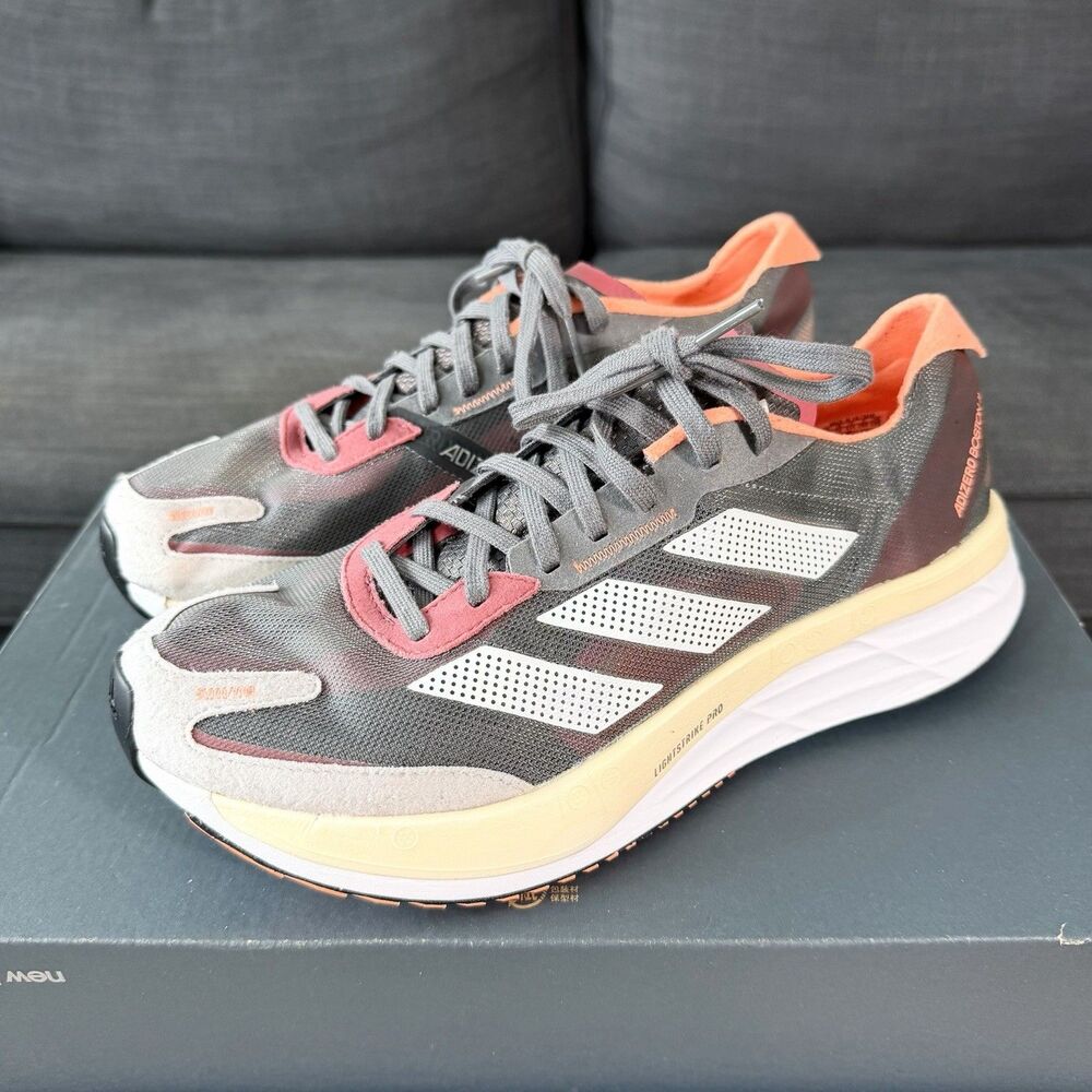 Adidas Adizero Boston 11 Grey Beam Orange Running Shoes Women's Size 9